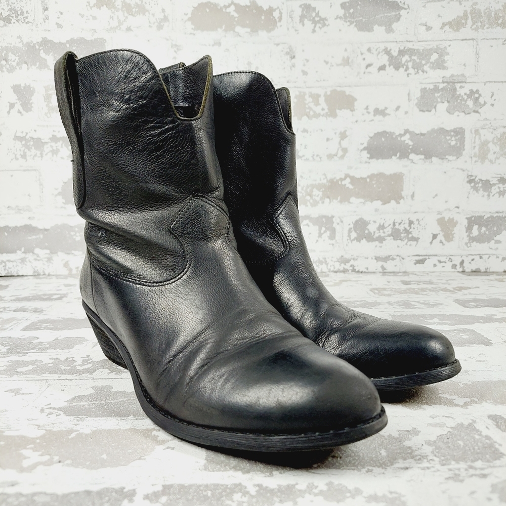 Guess Black Leather Almond Toe Block Heel Ankle Moto Boots O 553 - Picture 4 of 14
